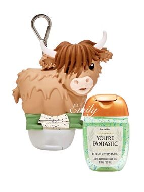Bath & Body Works HYLAND COW PocketBac Hand Sanitizer Holder + EUCALYPTUS RAIN